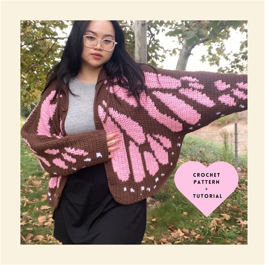 Monarch Butterfly Cardigan Crochet Pattern and Tutorial Combo by BIYABIMI (original) - Etsy