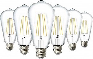 Sunco 6 Pack Edison Bulbs LED ST64, Clear Vintage Filament Waterproof Bulb, 800 LM, 8.5W (60W Equivalent), ST19, 2700K Soft White, E26 Medium Base, Decorative Dimmable UL