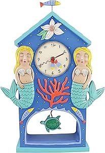Enesco Allen Designs Beach Time Sea Turtle and Mermaids Sculpted Pendulum Mantle Clock, 13.38 Inch, Multicolor