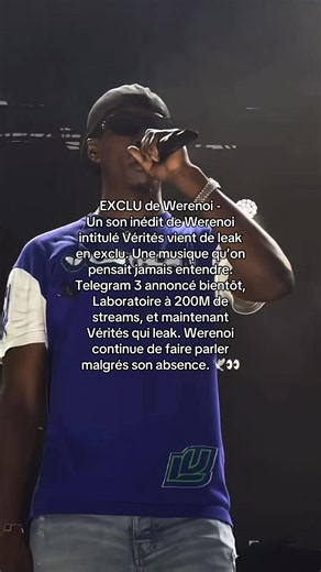 Vidéo : @concert2rap Un son inédit de Werenoi vient de leak. Il s’appelle Vérités. 1 minute 54 de musique inédite qu’on pensait jamais entendre. Werenoi nous a quitté en mai 2025. Et pourtant sa musique continue d’apparaître, Telegram 3 annoncé comme album posthume, Laboratoire à 200 millions de streams, et maintenant Vérités qui leak en exclu. On sait pas si ce son fera partie de Telegram 3 ou s’il restera une rareté. Mais entendre une nouvelle fois du Werenoi en 2026 c’est un moment à part. Un