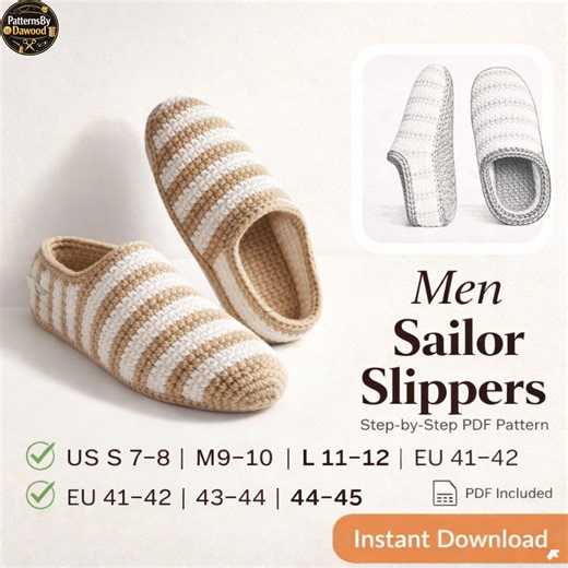 Men Sailor Slippers Sewing Pattern PDF | Men’s House Slippers | A0 A4 US Letter | Step-by-step Sewing Instructions | Knitting Home Shoes - Etsy