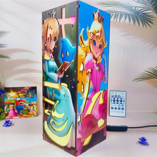 Princess Peach- Wooden Box Lamp, Super Mario Princess LED Night Light, Handmade Peach Mario Lamp, Gamer Room Decor, Cute Nintendo Fan Gift - Etsy
