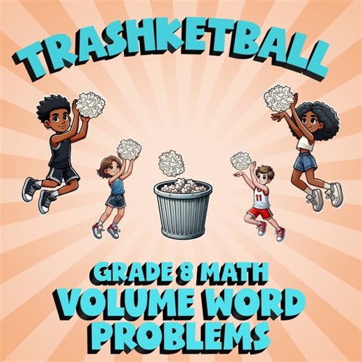 Volume Word Problems TRASHKETBALL Math Game - No Prep Grade 8 Review