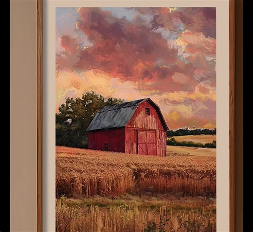 Red Barn Sunset Printable Wall Art, Vintage Farmhouse Country Landscape Digital Print - Etsy