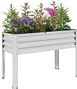 PrimeZone Galvanized Raised Garden Bed with Legs - 48 x 24 x 32 in Metal Elevated Raised Planter Box for Vegetables Flowers Herbs, Garden Boxes Outdoor for Backyard, Balcony, Patio, Silver
