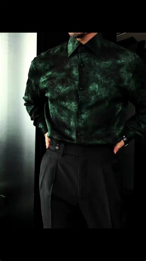 Deep green leaf print. Luxurious satin finish. Command attention with bold elegance. Step into the wild – this sleek, shiny shirt blends nature and style effortlessly. | Fascilove | Facebook
