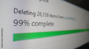 Pixelated loading bar of deleting files on a computer screen
