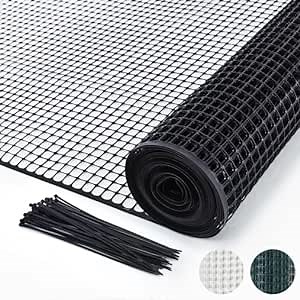 PotatoLife Plastic Hardware Mesh Netting, Garden Netting, Temporary Fencing, Tree Guards, Safety Net for Balcony, Deck, Stair Railing, Animal Barrier, Poultry, Deer, with 50 Zip Ties, 4' x 50', Black