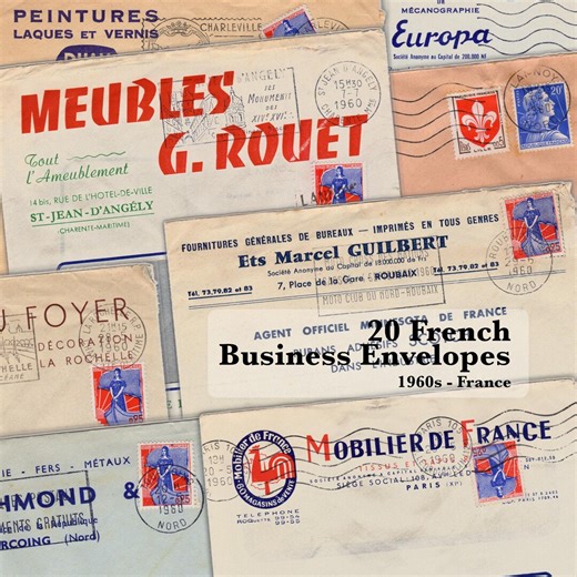 20 French Window Envelopes 1960s, Vintage Business Mail, Original Stamps Postmarks, Printable Ephemera Pack, Junk Journal Scrapbook - Etsy