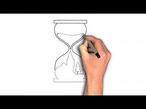 Easy to draw Clock tower inside an hourglass drawing image