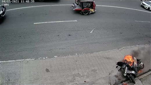 Motorcycle Bursts Into Flames in Front of Fire Extinguisher Shop