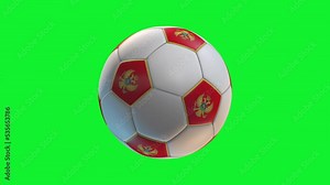 Soccer ball with flag Montenegro, on green screen background loop alpha. 3D Rendering