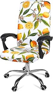 Smiry Stretch Printed Office Computer Chair Covers, Universal Desk Rotating Chair Slipcovers Removable Washable, Soft Fit Anti-Dust Spandex Protector Cover with Zipper, Yellow