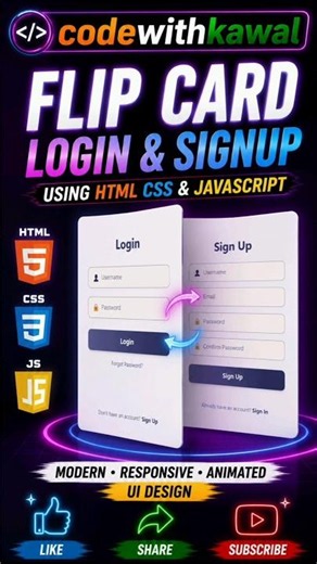 Animated Flip Card Login & Signup Form Using HTML CSS & JavaScript | Responsive Login Page #shorts