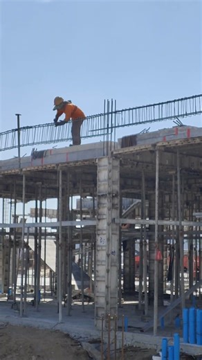 Steel Fixer At Work: Tying Rebar for Beams and Columns (High Quality Build)
