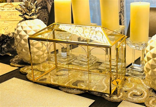 Vintage Large Geometric Glass Card box Terrarium With Slot Heart Lock, Handmade Brass for Wedding Reception Keepsake Box Gift for Girlfriend - Etsy