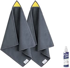 loukin 2 Pack Magnetic Whiteboard Cleaning Cloth, Dry Erase Cleaning Cloth for Classroom, Home and Office Use, Reusable & Washable, Gray, 12" x 12", 1 Bottle of 3.4 fl oz Whiteboard Cleaner Included