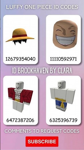 Id Brookhaven Luffy One Piece | ID Codes Roblox #idbrookhaven #robloxcodes #luffyonepieceroblox