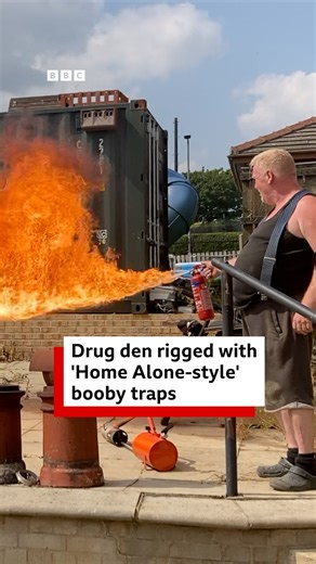 A 'Home Alone' drug dealer has been jailed after police uncovered pipe bombs, tripwires and a flamethrower during a raid at his house. He told officers the Macaulay Culkin film gave him inspiration for the booby traps and messages, which told intruders to "say goodbye to loved ones". | BBC Yorkshire