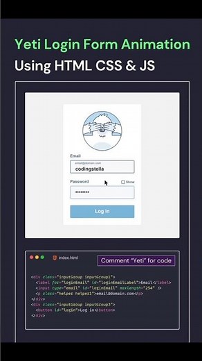 Yeti Login Form Animation Using HTML CSS 😱❄️ A Next Level Login Form With Yeti Hide Eyes Show