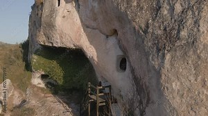 The Cova de les Finestres is located in the municipality of Alfafara. They are artificial caves with a troglodyte appearance that look like windows from the outside, Alicante - stock video