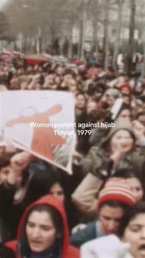 Women protest against the Muslim hijab in Tehran, 1979 after the Islamic Revolution- March 1979, right after this, Supreme Leader of Iran Ayatollah Khomeini announced that women should observe Islamic dress code, including the hijab- July 1980, the regime began stricter enforcement. Women without proper hijab were barred from entering government offices and workplaces- April 1983, cited full implementation date, the Hijab became legally obligatory for all women in public spaces across Iran (incl