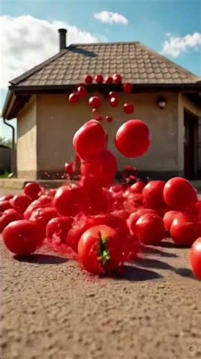 1000 Tomatoes Falling From a House Roof! 🍅 Crazy Scene