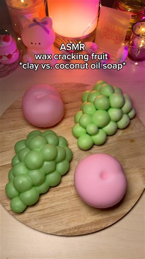 wax cracking fruit🍇🍎 *clay vs. coconut oil soap base* #asmr #asmrforsleep #fruit