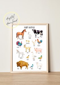 Bauernhoftiere Lernposter: Kinder lernen Print (Digitaler Download) - Etsy.de