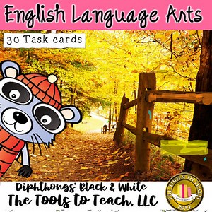 Autumn 30 Diphthong Activity Reading Task Cards Black and White Grades 1st-3rd