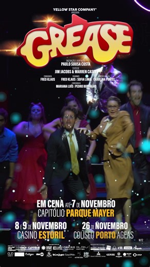 Na Califórnia dos anos 50, Danny e Sandy vivem um amor de verão que parecia destinado a terminar...até o inesperado reencontro no liceu! Um espetáculo cheio de energia, música e juventude, entre cabelos engomados, jaquetas de cabedal e sonhos adolescentes, o romance ganha uma nova chance… com muitos altos e baixos pelo caminho. Um clássico cheio de humor, emoção e canções inesquecíveis que atravessa gerações, a não perder em cena no Capitólio! 📅 Previews a partir de 25 de setembro (aproveita já