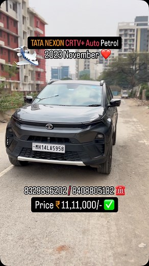 Nilesh Udmale on Instagram: "✅WhatsApp Share screenshot for details, 🔥GudiPadva Offer ₹ 11,11,000/- Fixed Non Negotiable Tata Nexon CRTV+ S PAMT Petrol Top Model 2023 November 1st Running 15000km, Mileage 18+ KMPL ✅ Big Alloy wheels, Big Screen touch system park sensor park camera Safety features ❤️ 8 Airbags ABS EBD ESP Mirror control etc best features Turning corner cam Etc ✅₹ 1,85,000/- Down Payment ✅One day delivery CIBIL 725+ ✅Non accident original body ✅All Maharashtra fast car loan Locat