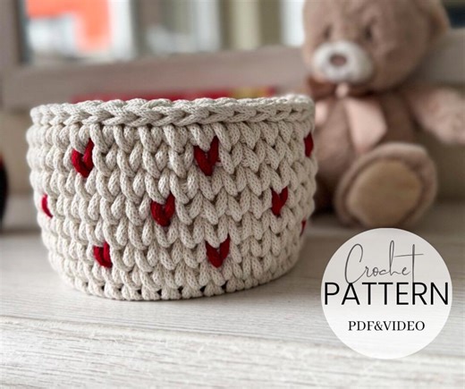 Crochet Rope Basket Video Tutorial for Beginners | Wooden Base Basket ENGLISH Pattern | Heart Stitch Basket | DIY Home Decor PDF - Etsy Australia