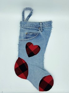 Jean/denim Christmas Stocking With Buffalo Plaid - Etsy
