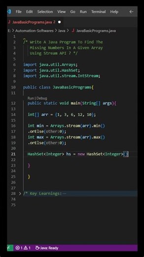 Find The Missing Numbers In A Given Array Using Stream API