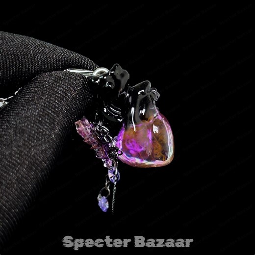 Dark Gothic Butterfly Anatomical Heart Necklace, Black Purple Gradient Necklace, Silver Feather Charm, Romantic Melancholic Jewelry - Etsy
