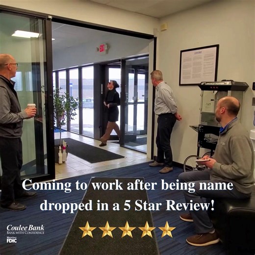 "Every time I walk into the branch, they all know my name and my company. They are really, really courteous and super nice. The staff is what makes Coulee Bank easy to bank with. Annie helped me get the online banking going, and I appreciate the employees at the Rochester location." ~Coulee Bank Customer #BankWithConfidence #BankLocal #CustomerReview | Coulee Bank - Bank With Confidence