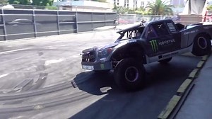 Watch BJ Baldwin Bring His 800-HP Trophy Truck to Hoonigan's Donut Garage