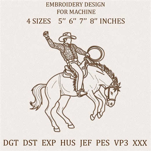 Cowboy Riding Horse Embroidery Design, Western Rodeo Horse Machine Embroidery File, Cowboy Line Art Embroidery Pattern, Country Western - Etsy
