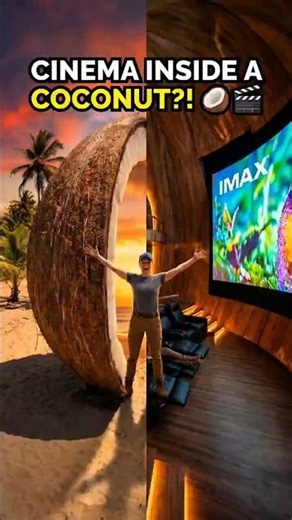 BUILT A 3-STORY MOVIE THEATER IN A 50-FOOT COCONUT! 🥥🎬 #shorts