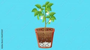 2D animation showing plant cohesion transpiration.