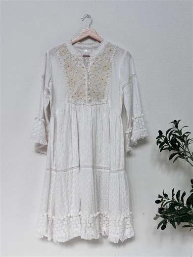 White Cotton Casual Eyelet Dress - Etsy