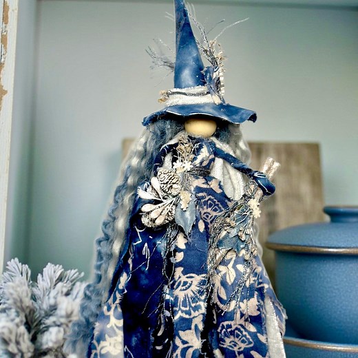 Woodland Winter Kitchen Witch Doll: Handmade Blue Cottagecore Priestess With Cinnamon Stick Besom - Etsy