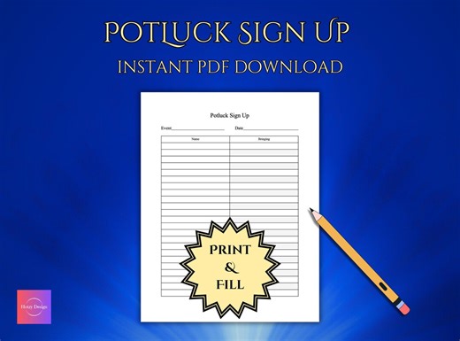 Printable Potluck Sign-up Sheet: Event Planner (instant PDF Download) - Etsy