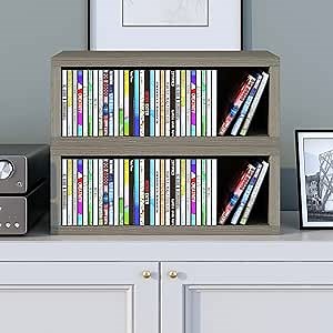 Way Basics 2 Pack Stackable Media Storage CD Rack Shelving and Organizer (Grey)