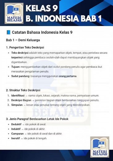 KELAS 9 BAHASA INDONESIA BAB 1 RANGKUMAN MATERI