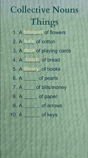 10 Collective Nouns (Things) | Fill in the Blanks with Collective Nouns | Group of Things