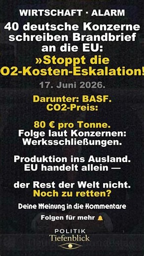 40 Konzerne schreiben Brandbrief — CO2-Kosten bedrohen deutsche Industrie 🔴