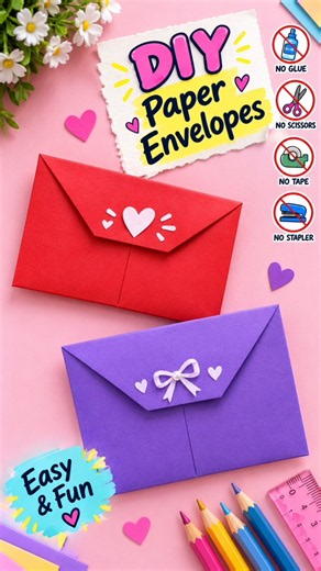 How To Make An Envelop From A4 Paper | No Glue,No Scissors/Easy DIY Envelope|School Project#envelope