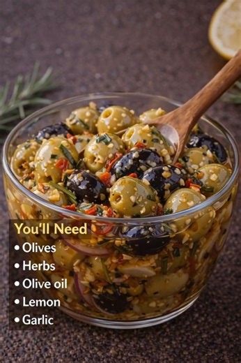 This Marinated Olives recipe zesty, garlicky, and bursting with Mediterranean flavor 🫒✨ One bite and you’ll keep reaching for more. 👉🏻 Marinated Olives (A Zesty Mediterranean Snack) Ingredients: * 2 cups mixed olives (green & black, pitted) * 1/3 cup extra virgin olive oil * Zest of 1 lemon * 2 tbsp fresh lemon juice * 3 garlic cloves, finely minced * 1/4 cup fresh herbs (rosemary, thyme, or parsley), chopped * 1/2 tsp red pepper flakes (optional) * 1/2 tsp dried oregano * 1/4 tsp black peppe
